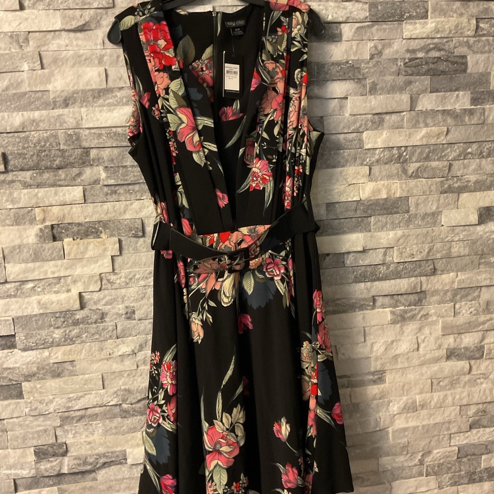 City Chic Black Floral Midi Dress